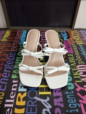 Adorable MIA White Bow Double-strap Kitten Heels!.